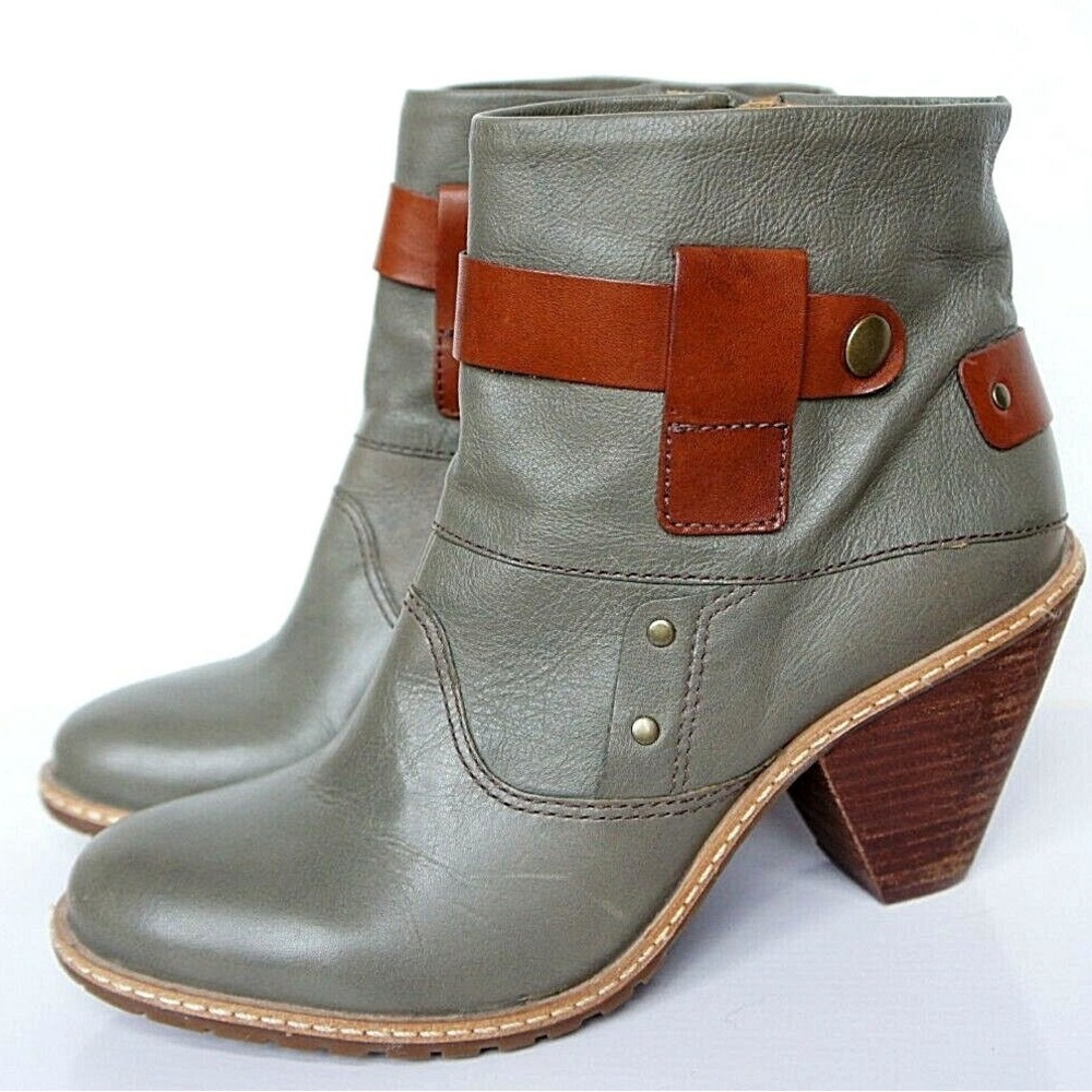 Anthropologie Lucky Penny Green & Brown leather bootie size 7